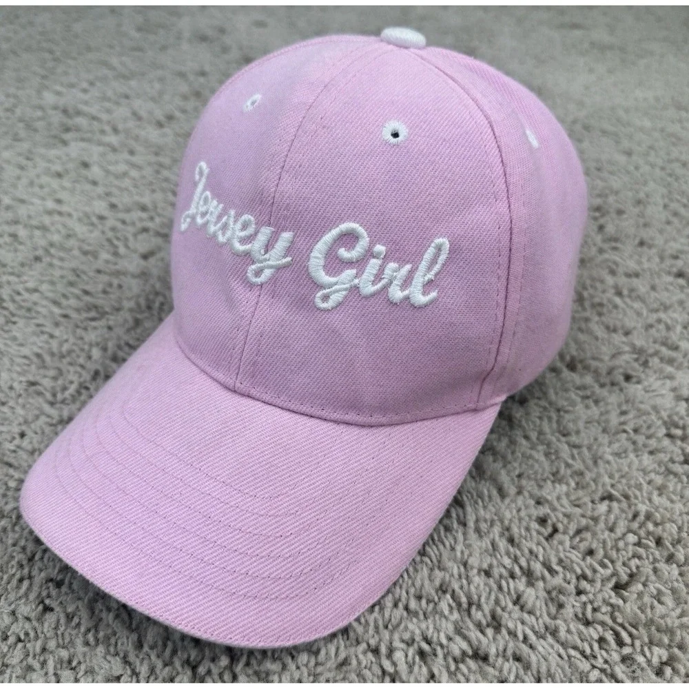Jersey Girl Hat Womens Pink Embroidered Script Adjustable Strapback Baseball Cap